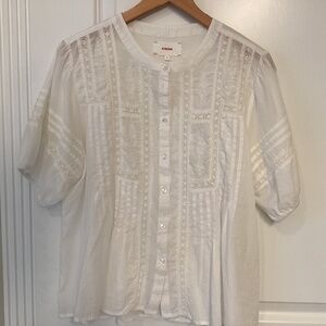 Xirena white cotton embroidered blouse size medium